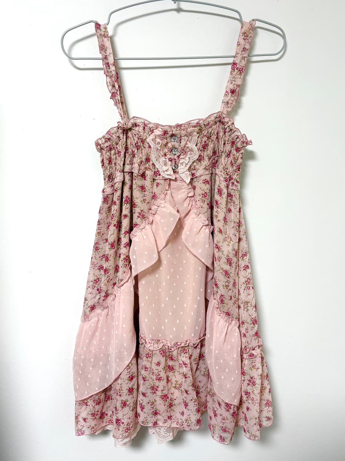 빈티지 히메갸루 엑시즈팜 핑크 플라워 도트 원피스 상품이미지2