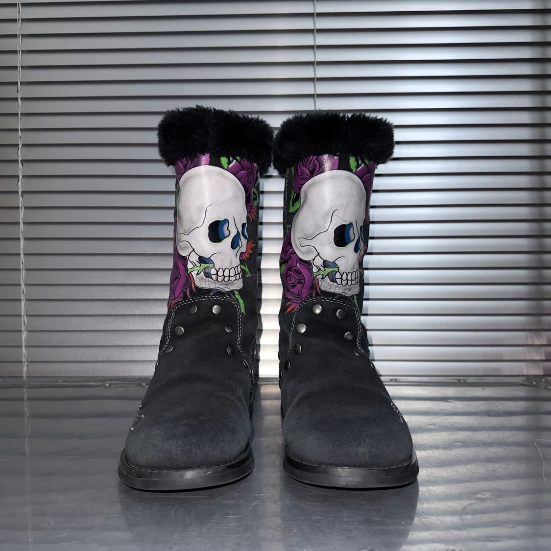 00s 레어 에드하디 스웨이드 스컬 타투 부츠 상품이미지3