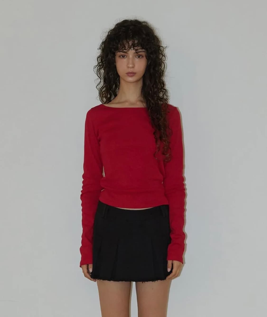 렌세 백 포인트 보트넥 슬리브 레드 상품이미지3