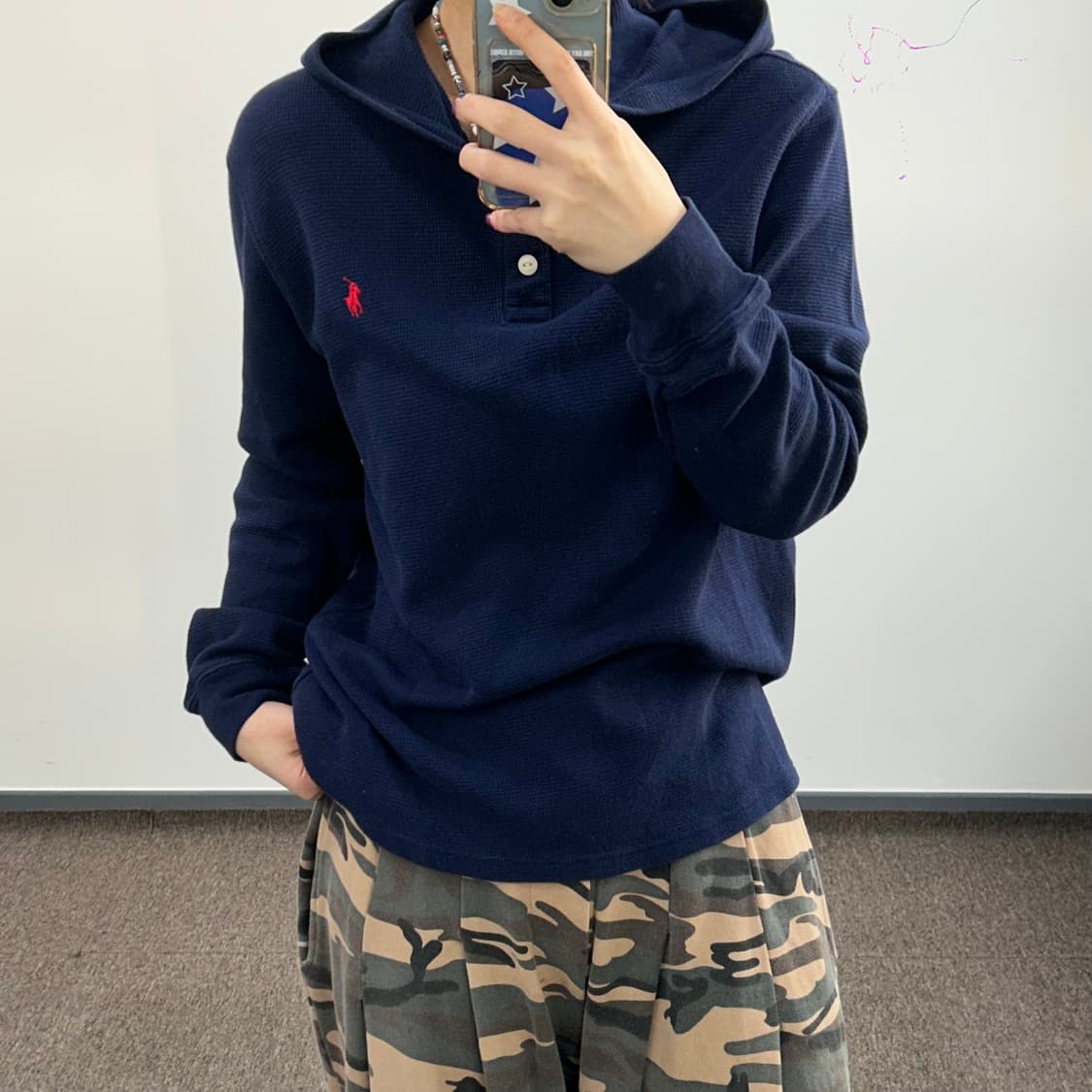 Polo 폴로 레드포니 네이비 와플 후드니트 상품이미지2