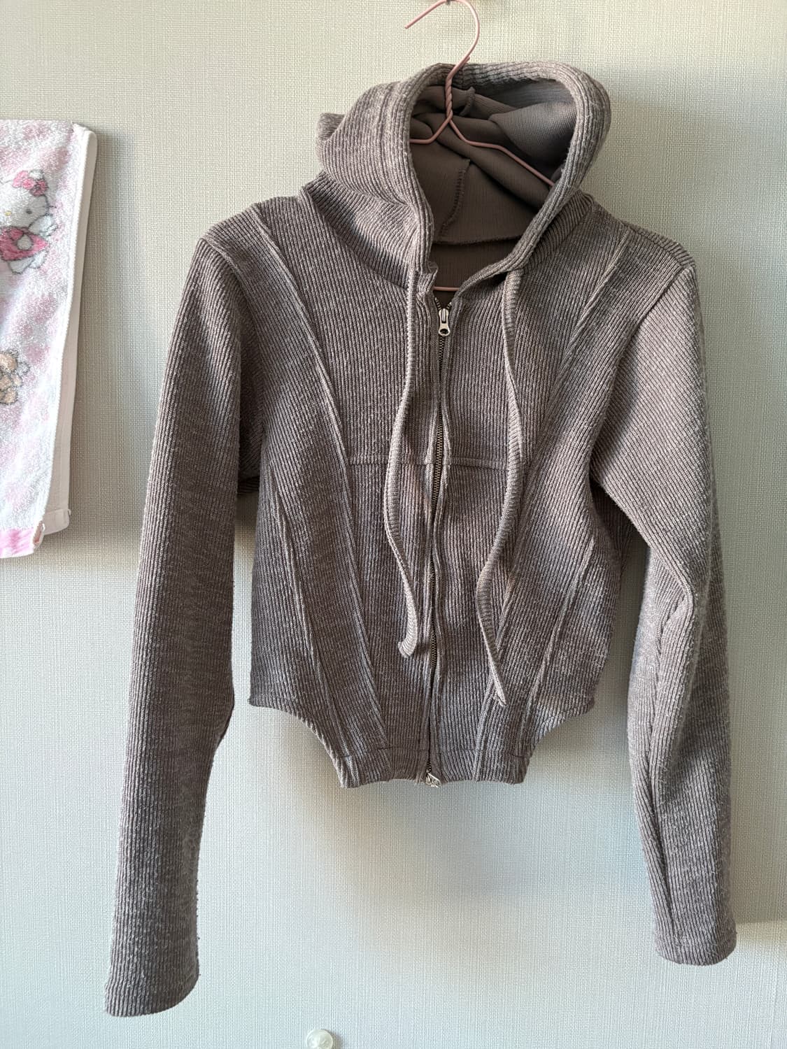 베이지 골지니트 옆트임 집업 상품이미지1