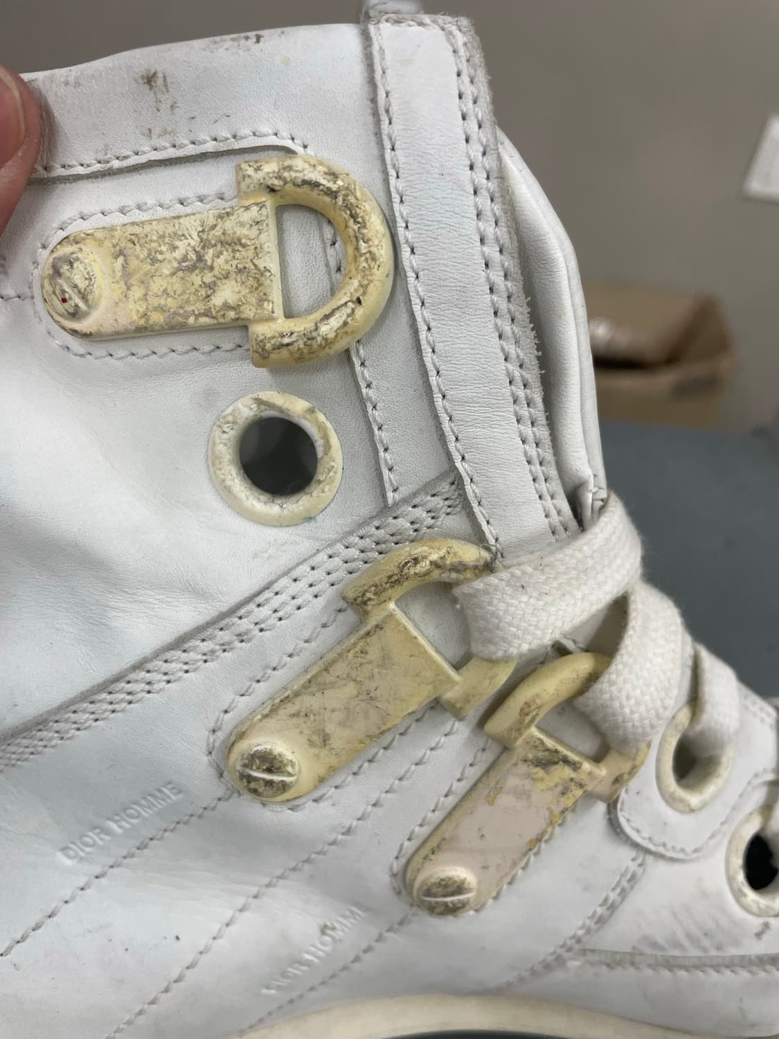 디올 옴므 09SS 올 화이트 하이탑 EU41 상품이미지9