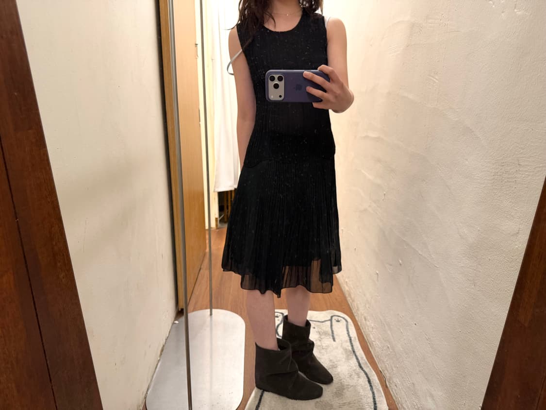 빈티지 플리츠 미디 스커트 블랙 k13 상품이미지2