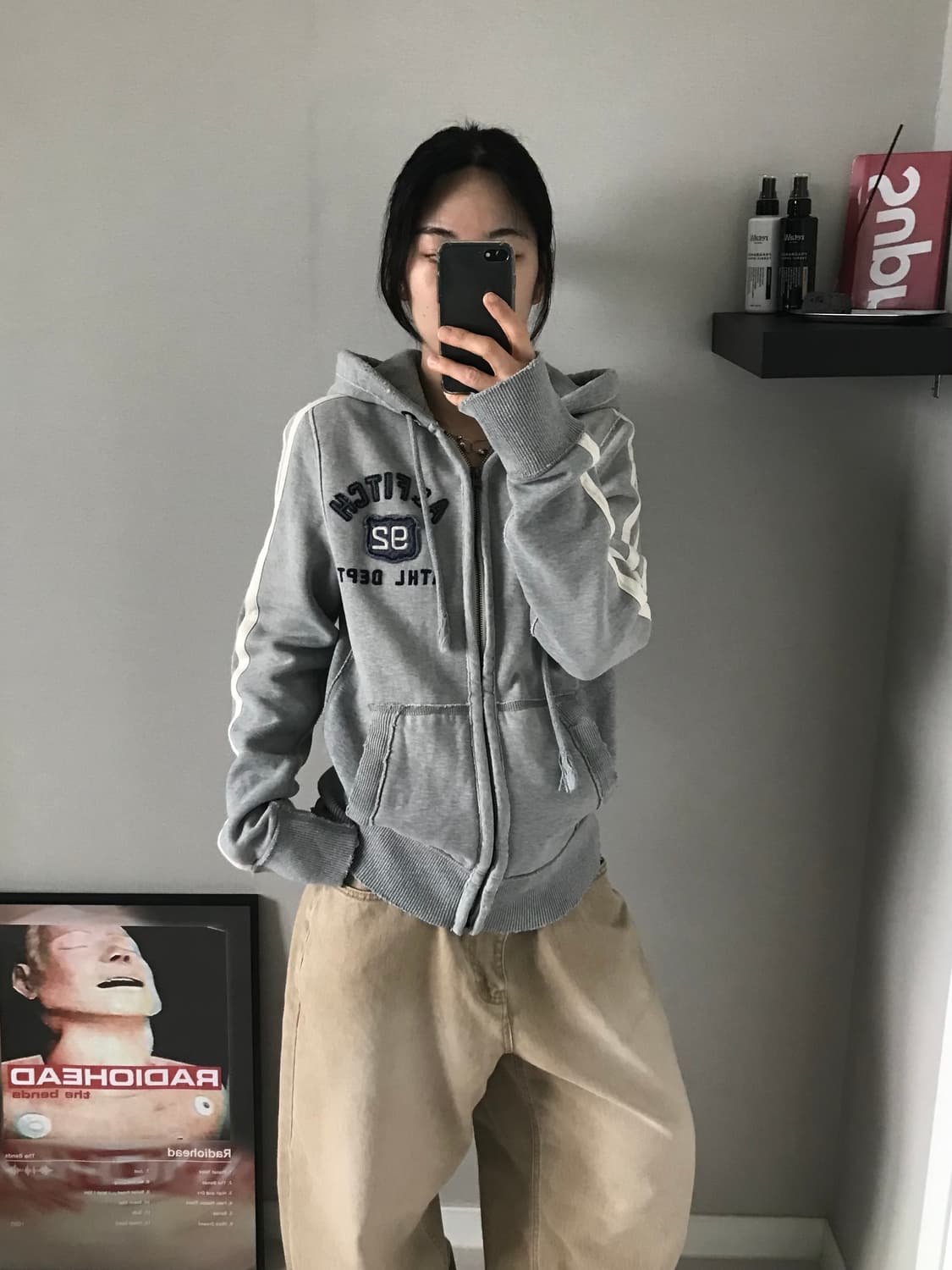 아베크롬비 가슴로고 헤비코튼 사이드라인 후드집업 상품이미지2