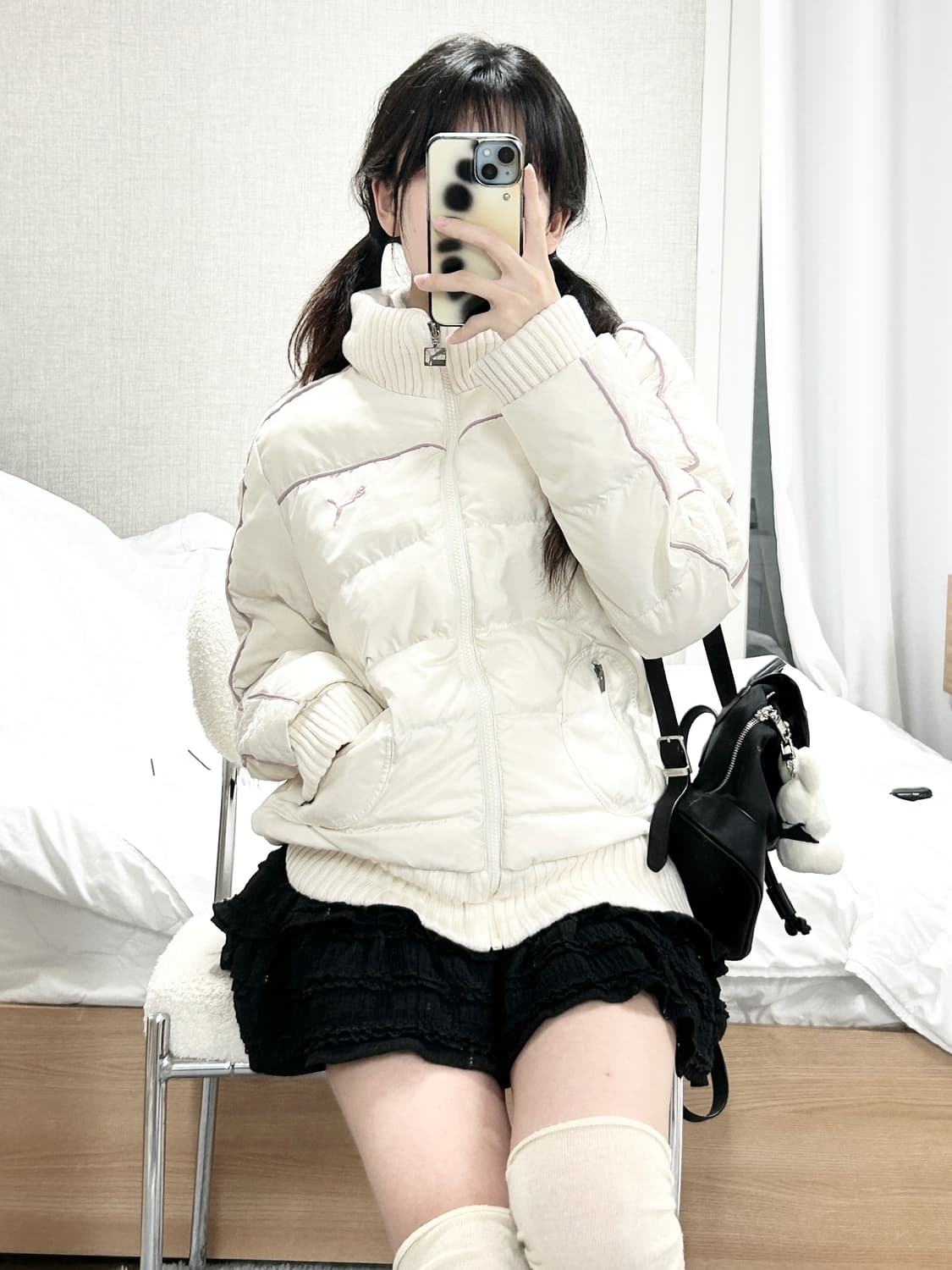 퓨마 핑크자수 크림패딩 상품이미지3