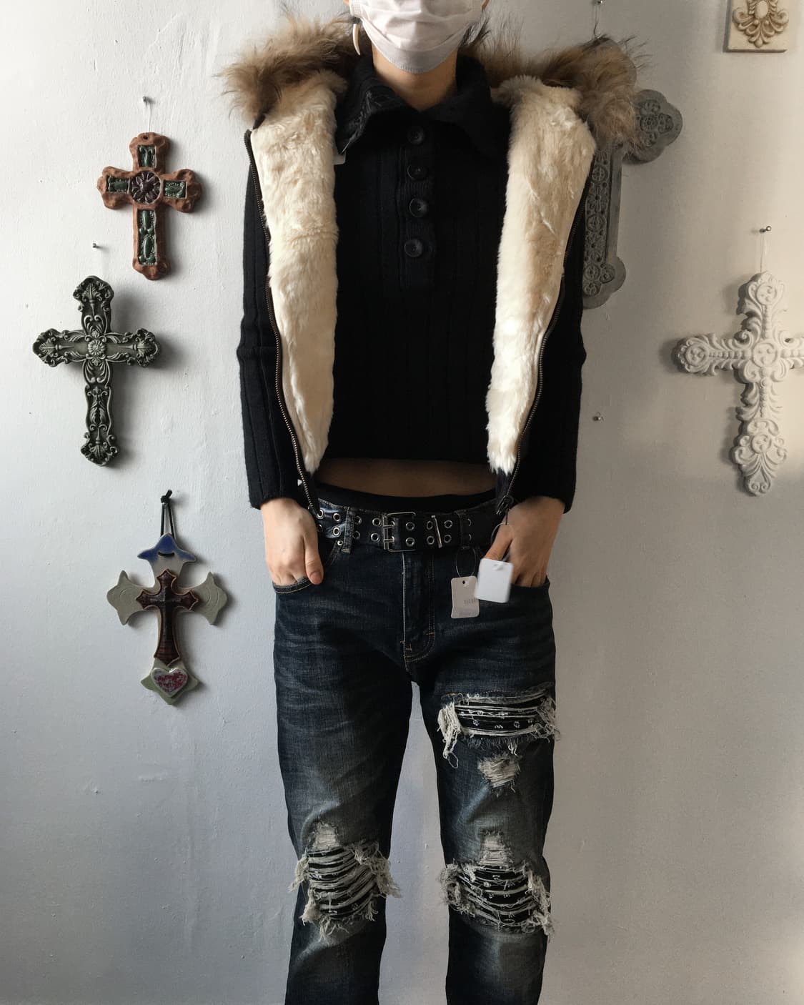 Fur hood vest 상품이미지5