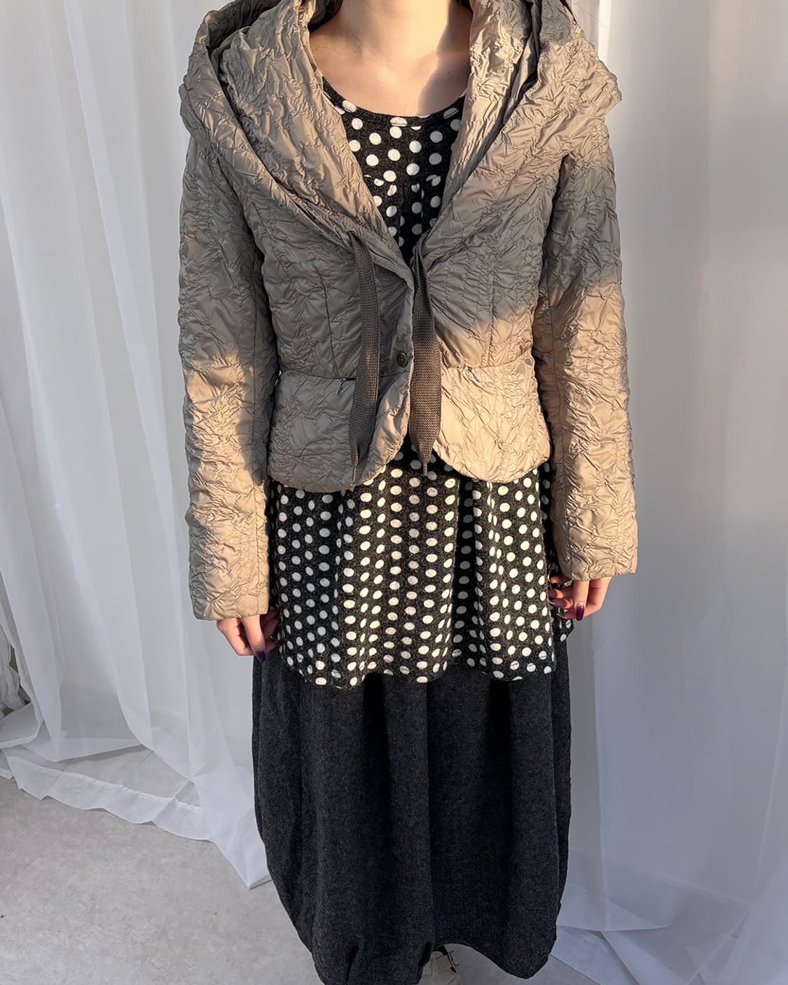 io comme io 막주름 퀼팅 빅 후드 점퍼 상품이미지1