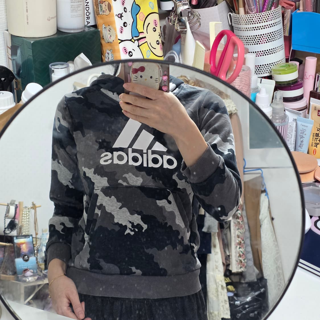 아디다스 빈티지) 카모 빅로고 후드티 상품이미지2