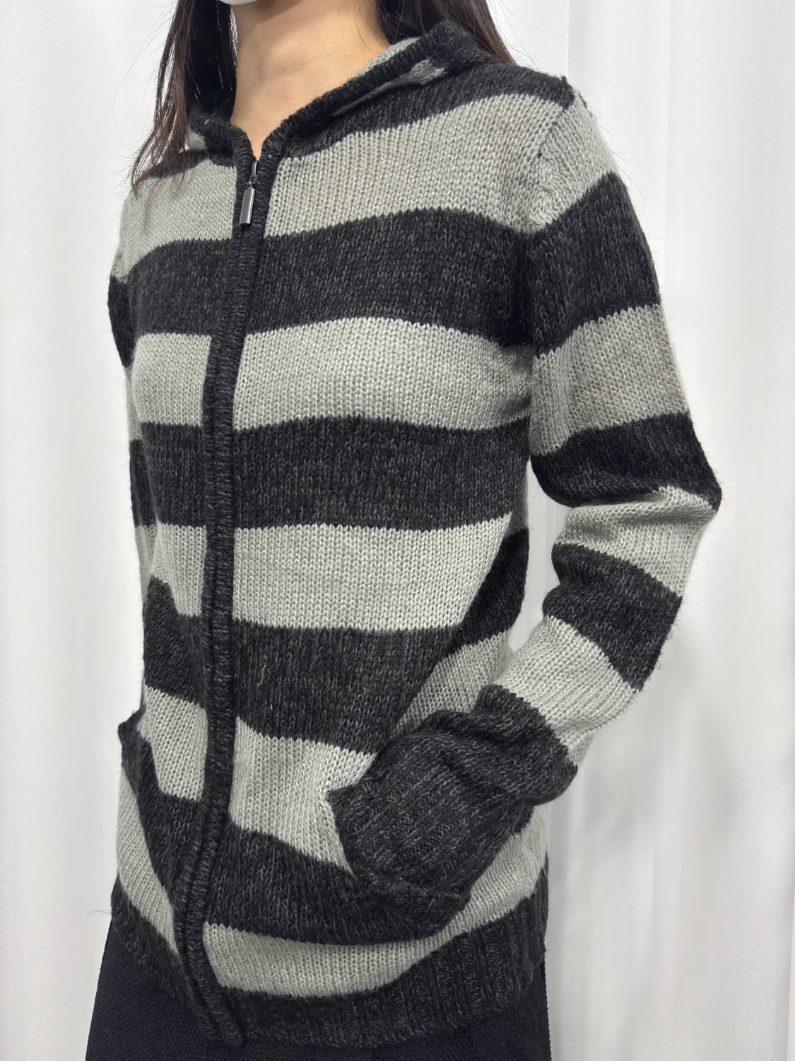chami chami stripe knit hood zipup 상품이미지4