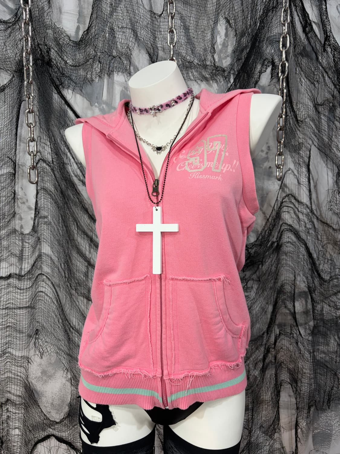 00‘s Y2k kiss mark pink vest  상품이미지6