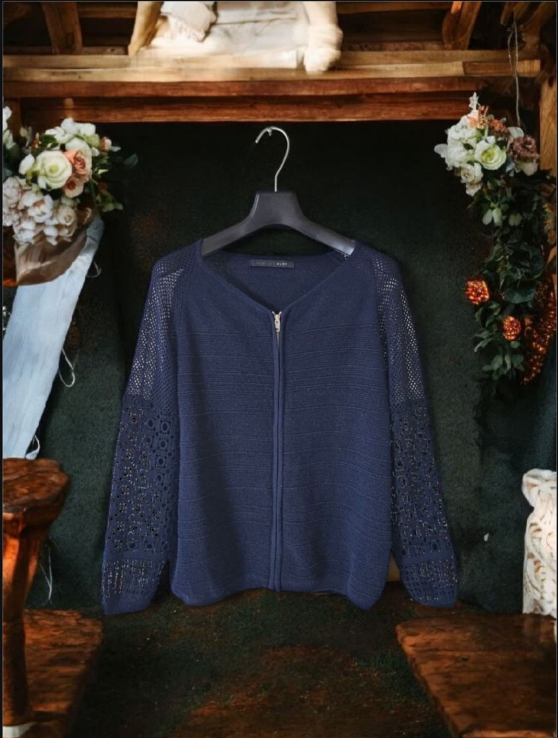 올리브데올리브 네이비 펀칭 지퍼 여성 가디건 M 상품이미지1