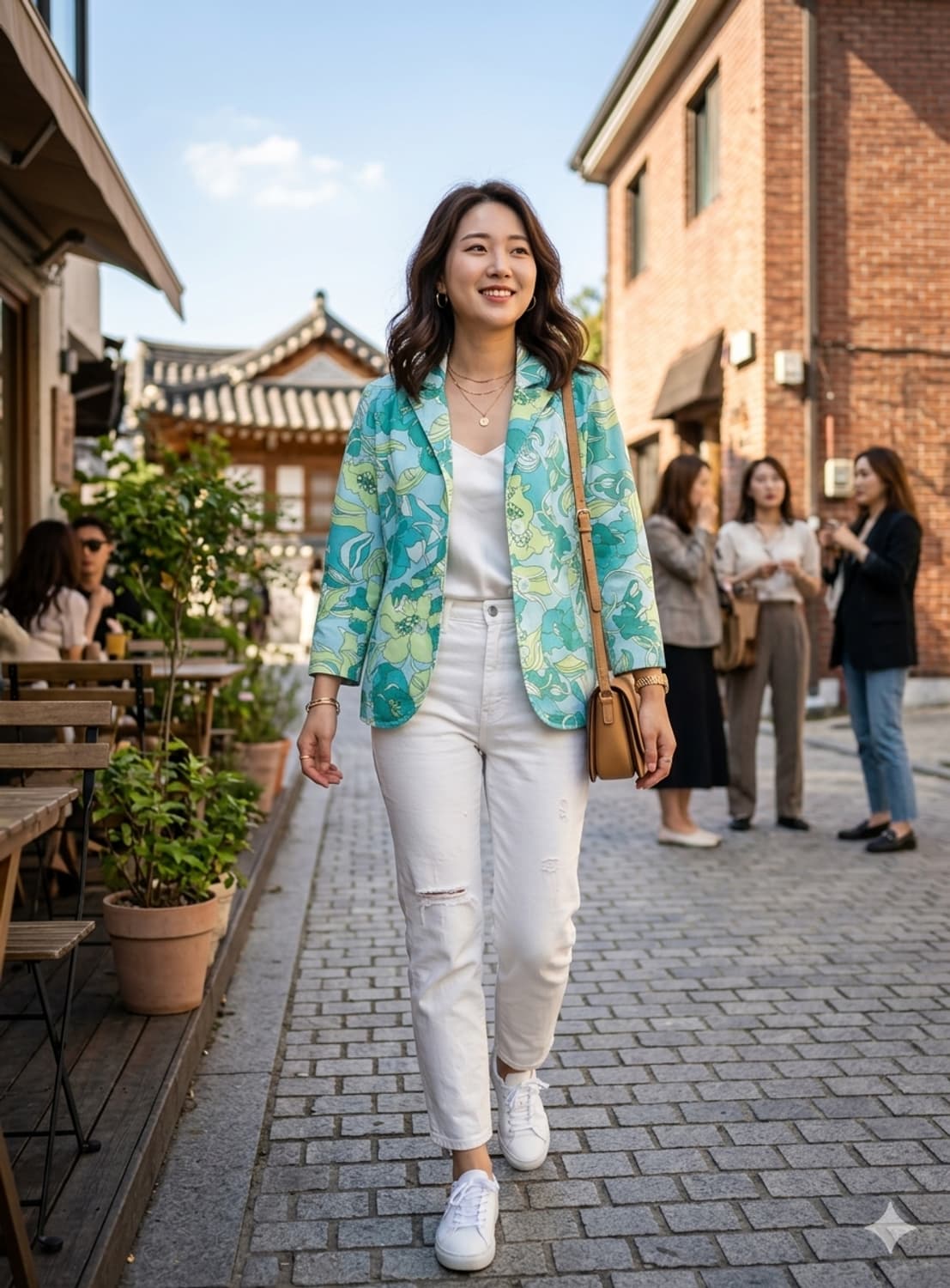 [S] 프렌치 커프(French Cuff) 민트 플로럴 코튼 자켓 상품이미지1