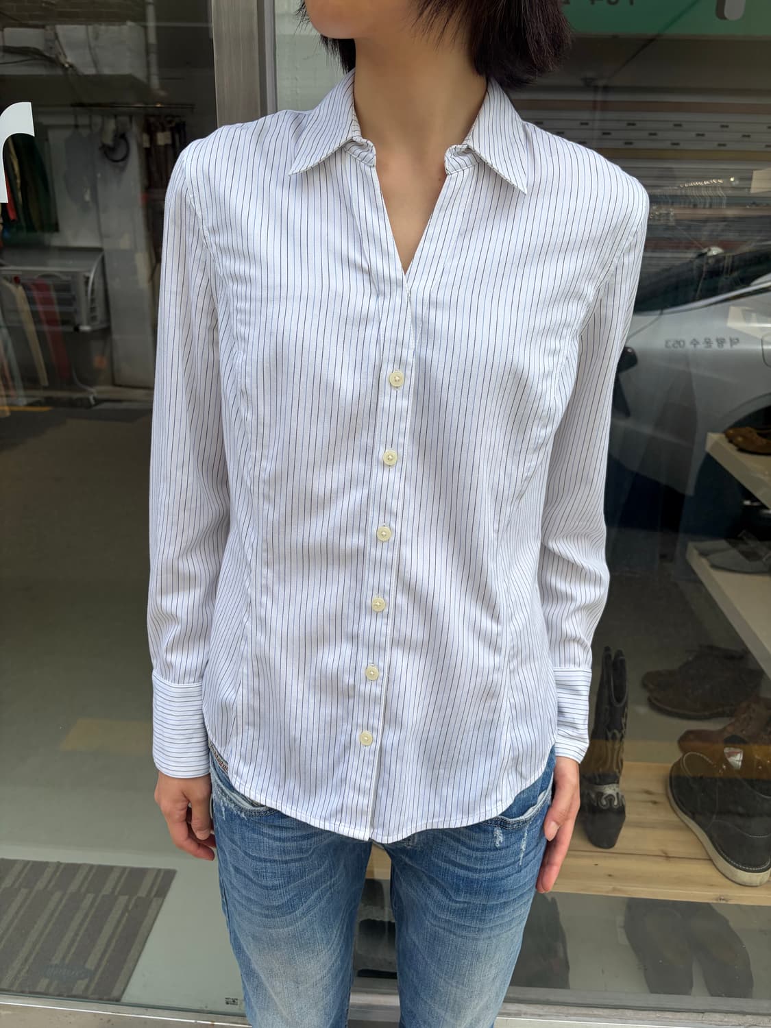 Calvin Klein 오픈카라 스트라이프 셔츠 S 상품이미지4