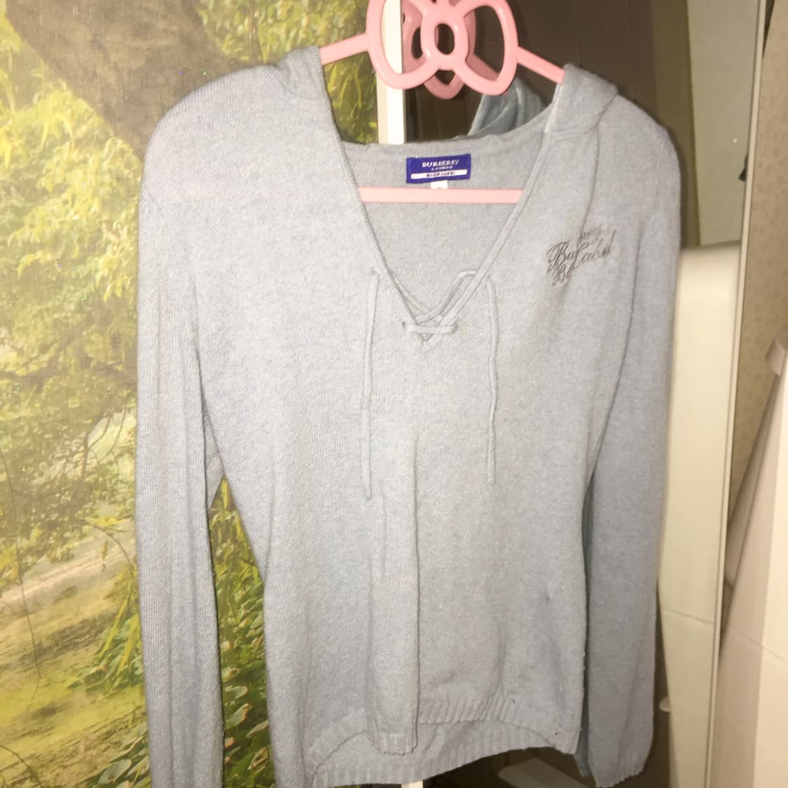 🩵 대장 버버리 블루라벨 큐빅 후드 🩵 갸루 오네갸루 y2k 앙고라 상품이미지4