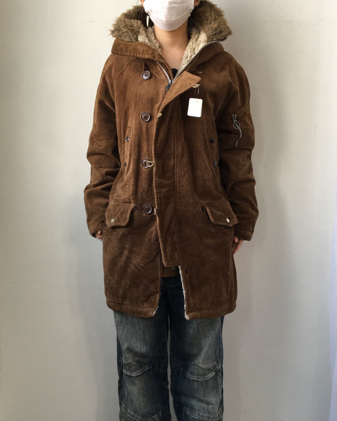 Fake fur hood corduroy jacket 상품이미지1