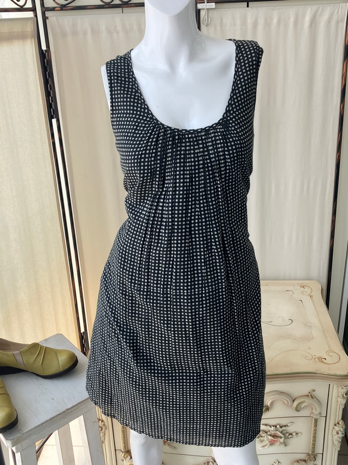 black dot shirring ribbon dress 상품이미지4
