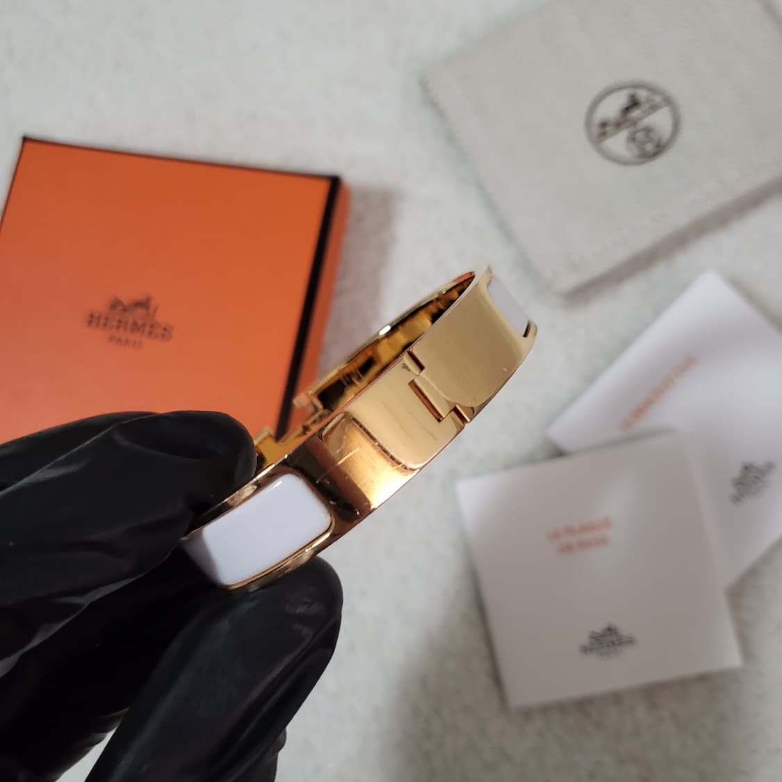 [풀구성] PM / 에르메스 클릭아슈 팔찌 로즈 골드 & 블랑  상품이미지3