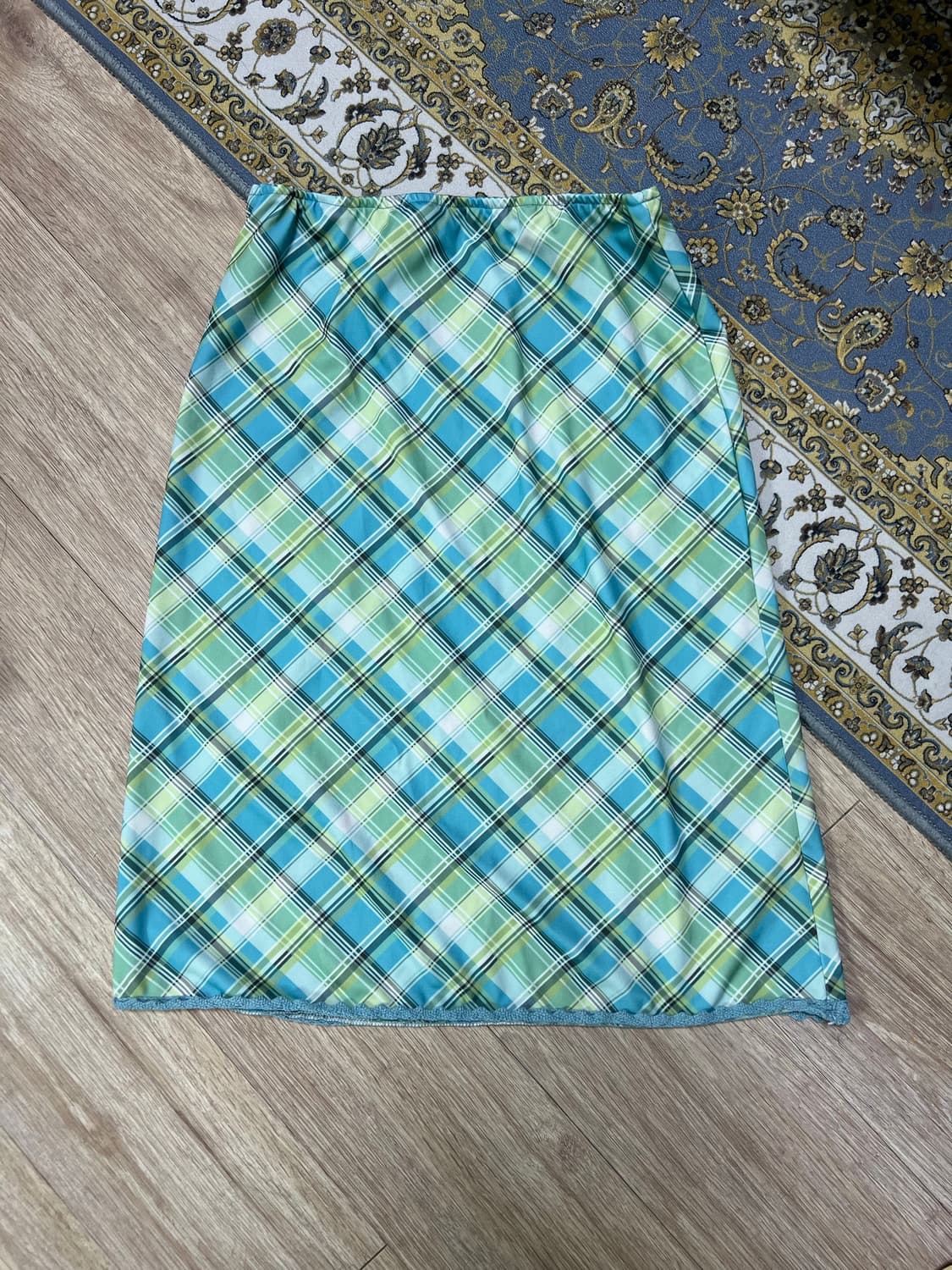 민트색 체크 벤딩 미디 스커트 free 상품이미지1