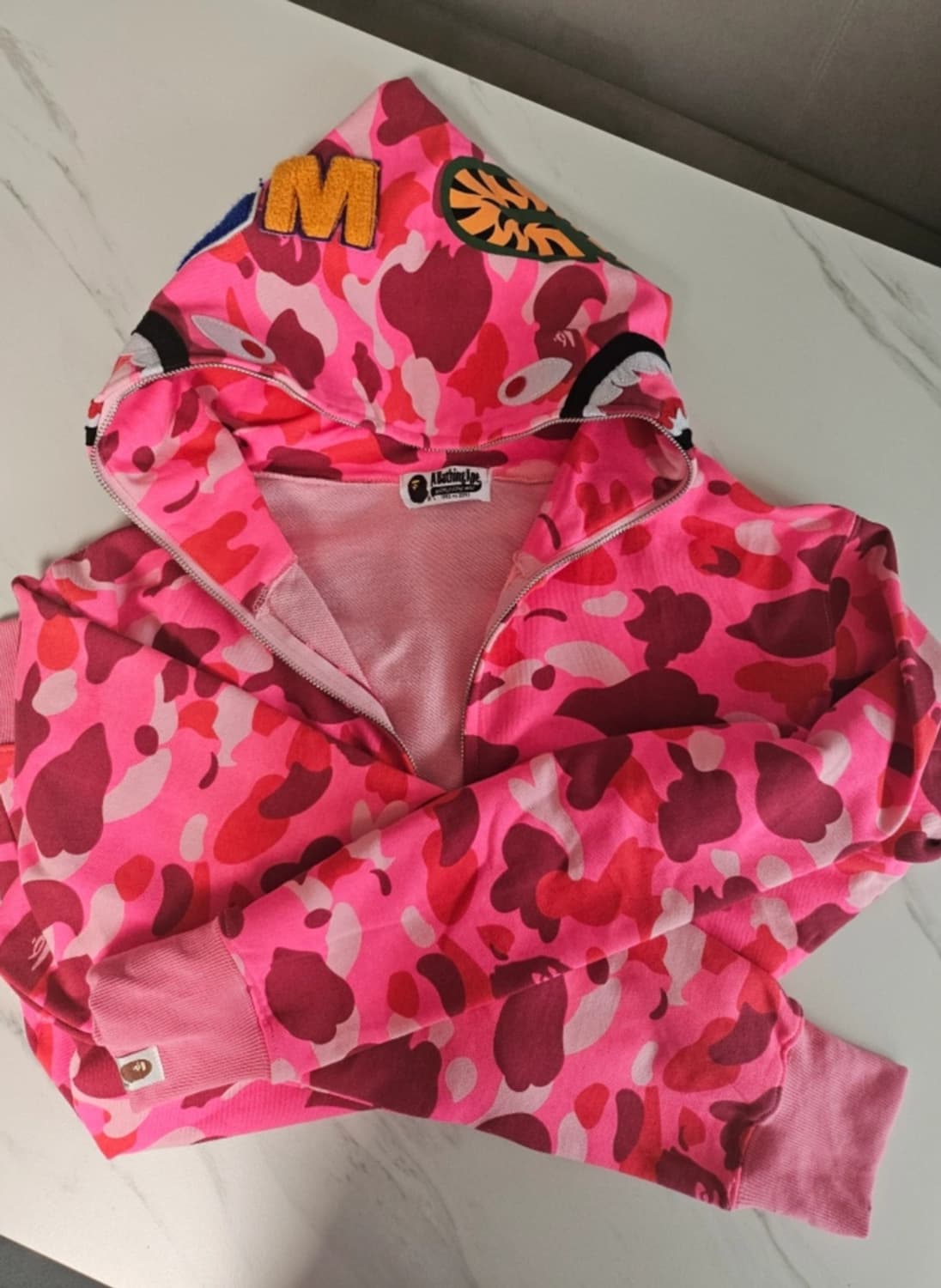 베이프 핑크 카모 샤크 후드집업 상품이미지4