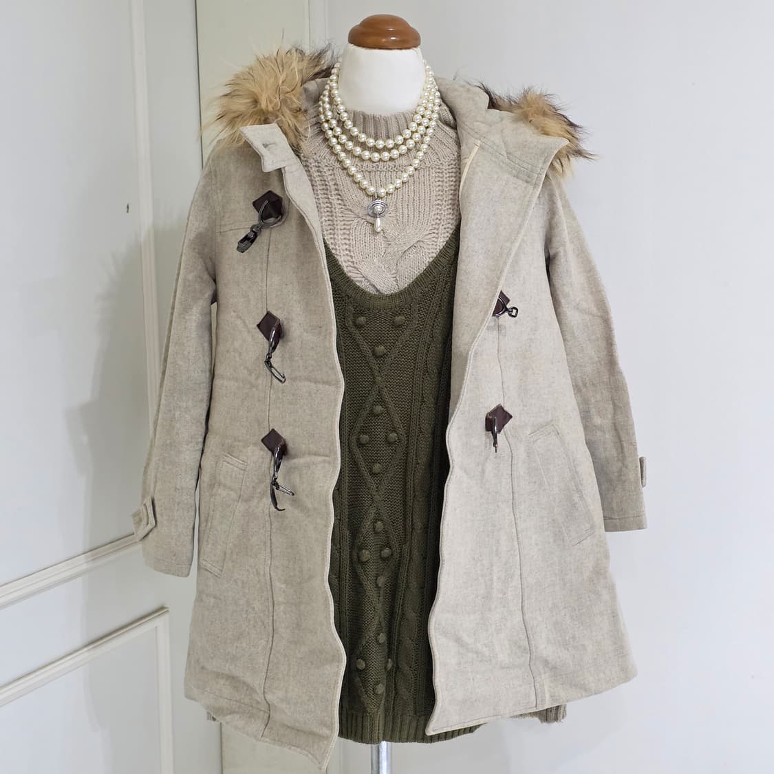 일본빈티지)하구미모리걸st 로맨틱 겨울 오트밀 후드퍼 떡볶이 코스 상품이미지1