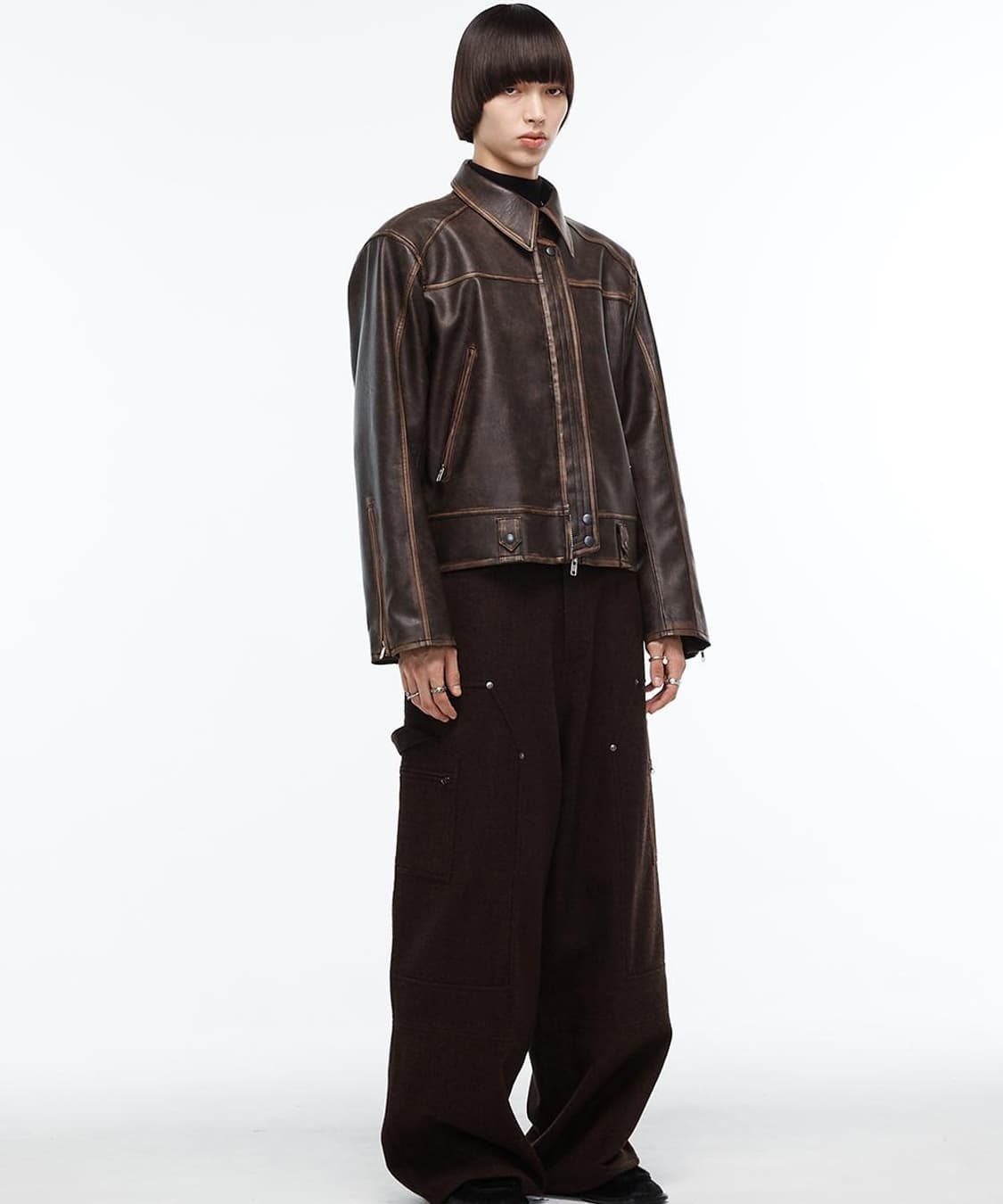 알렌느 3D 레더 자켓 브라운 2사이즈 새제품 상품이미지2