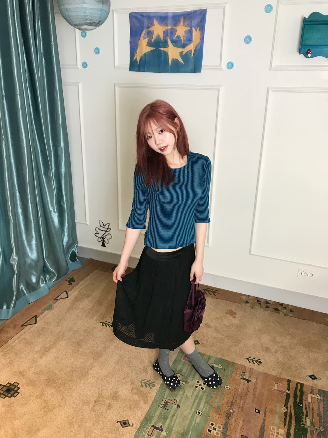 터키블루&스카이블루 상의와 블랙스커트로 세련됨 한 스푼••🩶🩵 상품이미지5