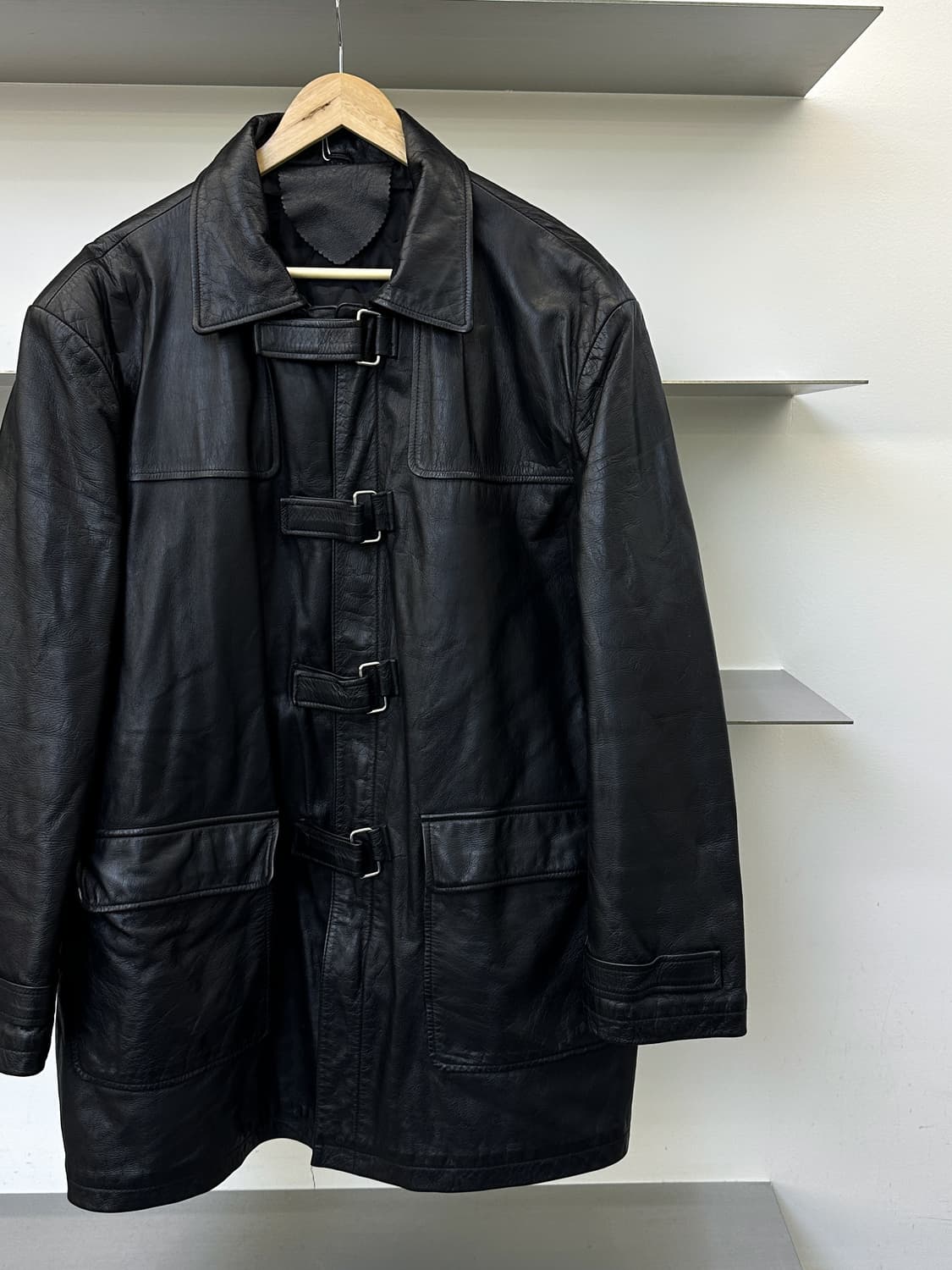 빈티지 90s 카우 레더 버클 코트 상품이미지2