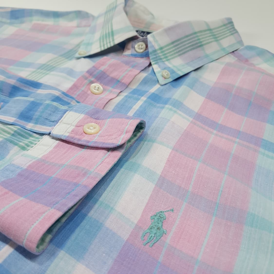 CL619 XL 폴로 80s 싱가포르판 마드라스 체크 파스텔 셔츠 남방 상품이미지4