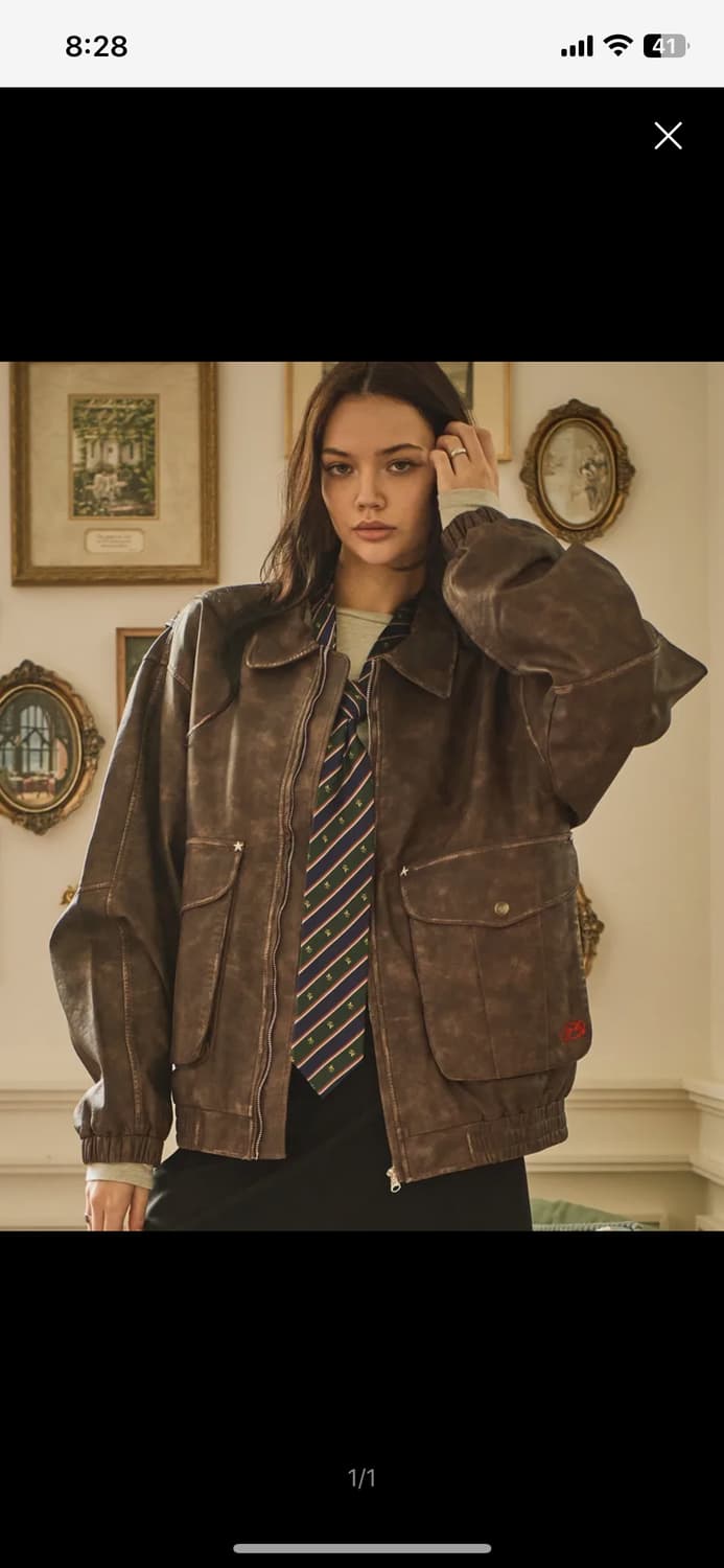 비터셀즈 스타 레더 자켓(워시드)(오버핏)-브라운 상품이미지1