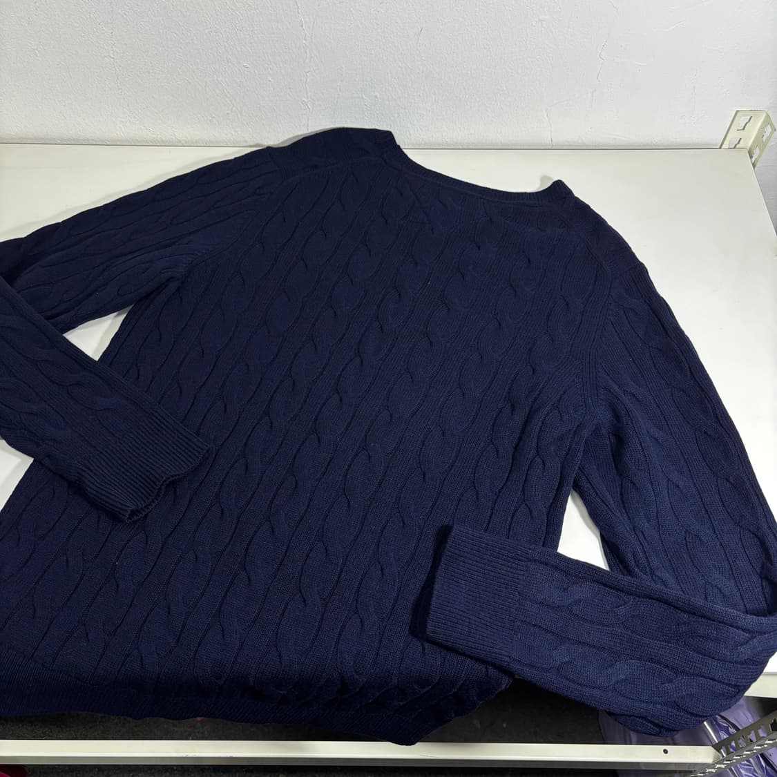 M 타미힐피거 네이비 기본로고 루즈핏 울 꽈배기니트 상품이미지3