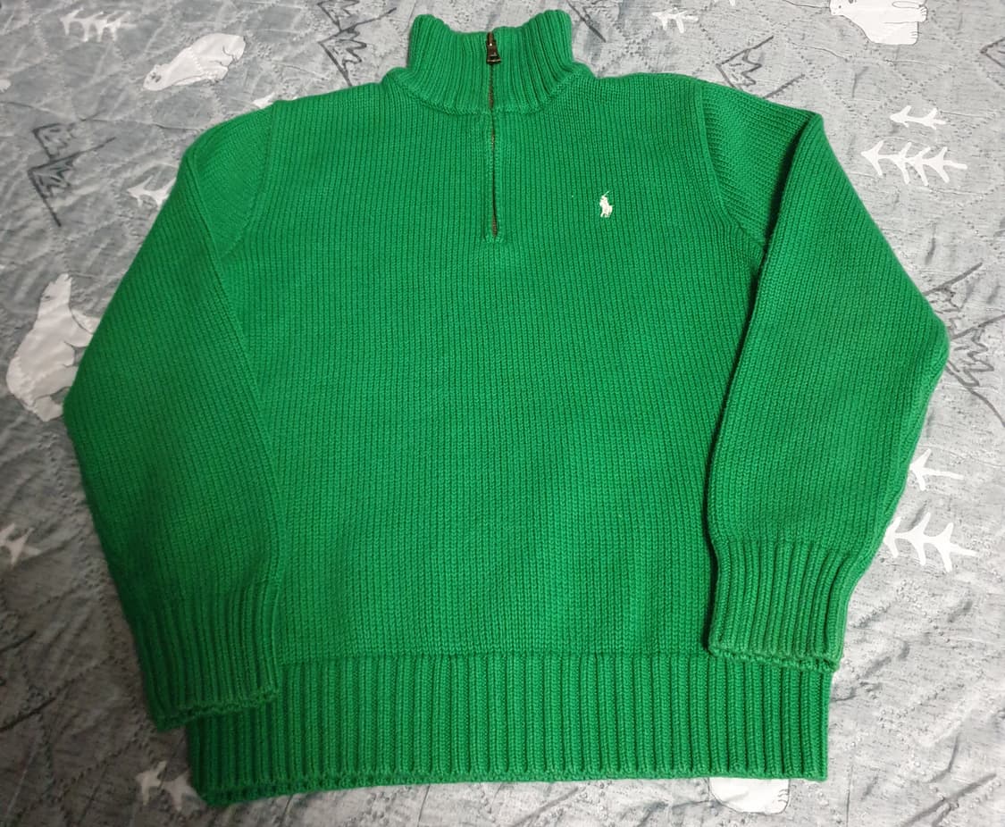 폴로랄프로렌 키즈 빈티지 반짚업 니트 그린 M(10~12) 상품이미지1