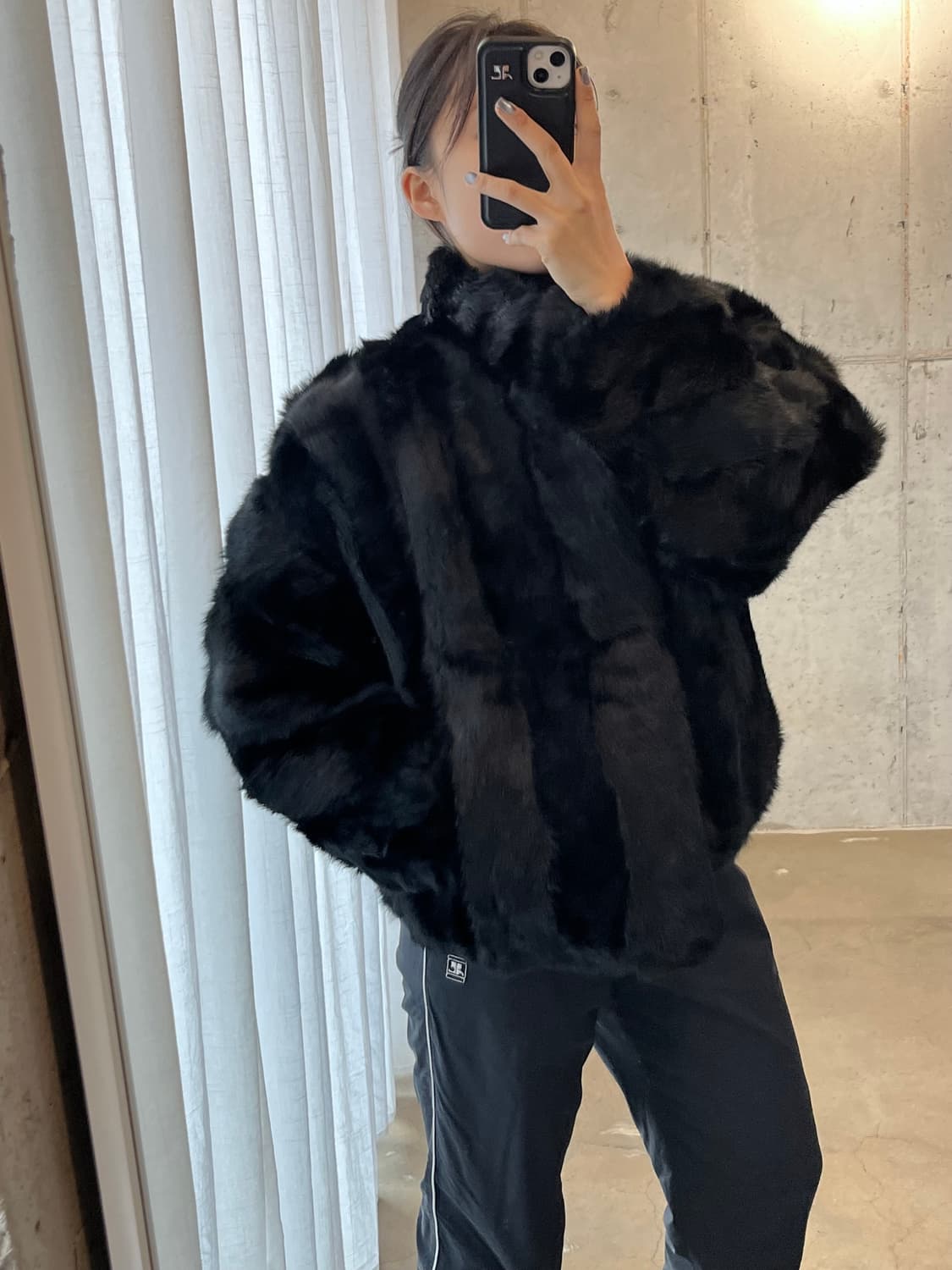 genuine rabbit 천연 래빗퍼 자켓 블랙 상품이미지7