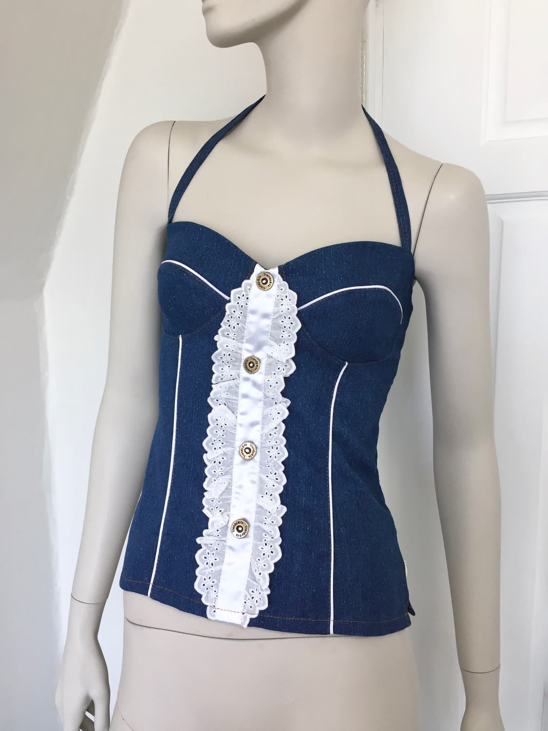 Denim Lace Trimmed bustier Top 상품이미지4