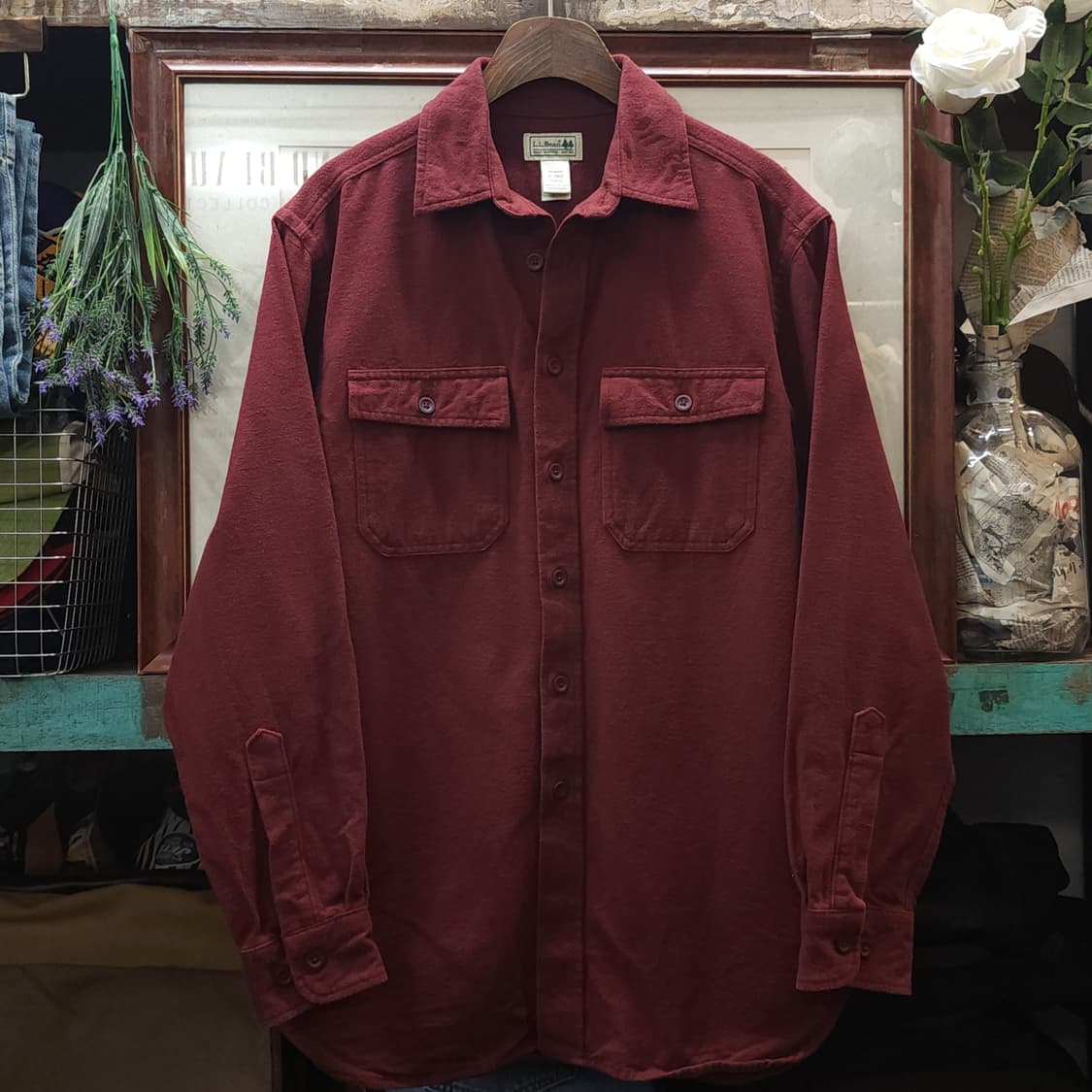 90s 엘엘빈 워크셔츠 헤비코튼 투포켓 샤모아 셔츠 레드 브라운 S 상품이미지1