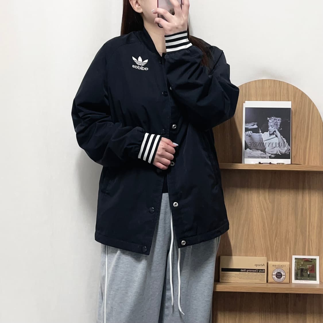 [정품] 아디다스 블랙 트레포일 똑딱이 점퍼 [ 90 ] 상품이미지2