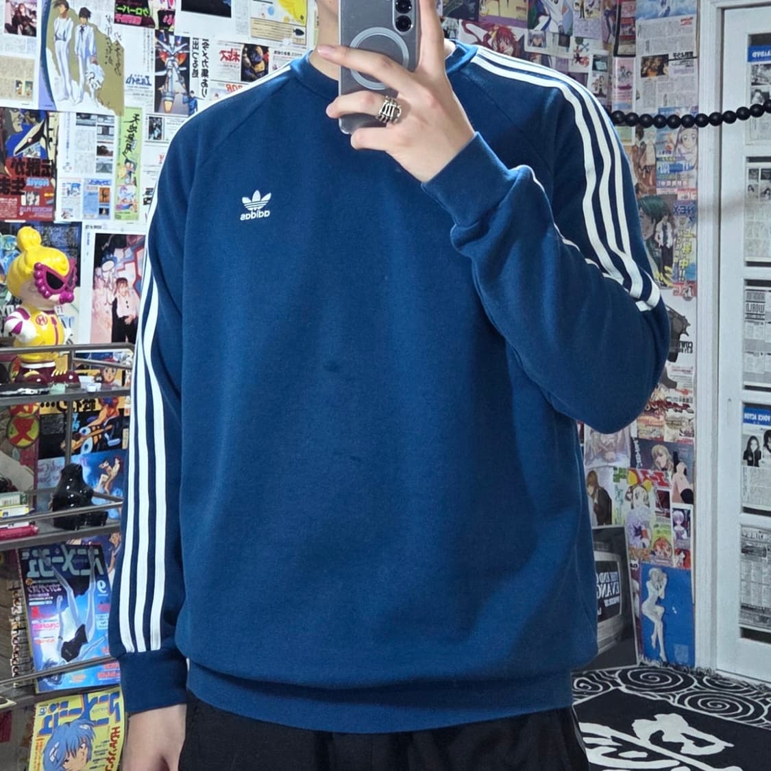 아디다스 블루그린 삼선 약기모 맨투맨 상품이미지2
