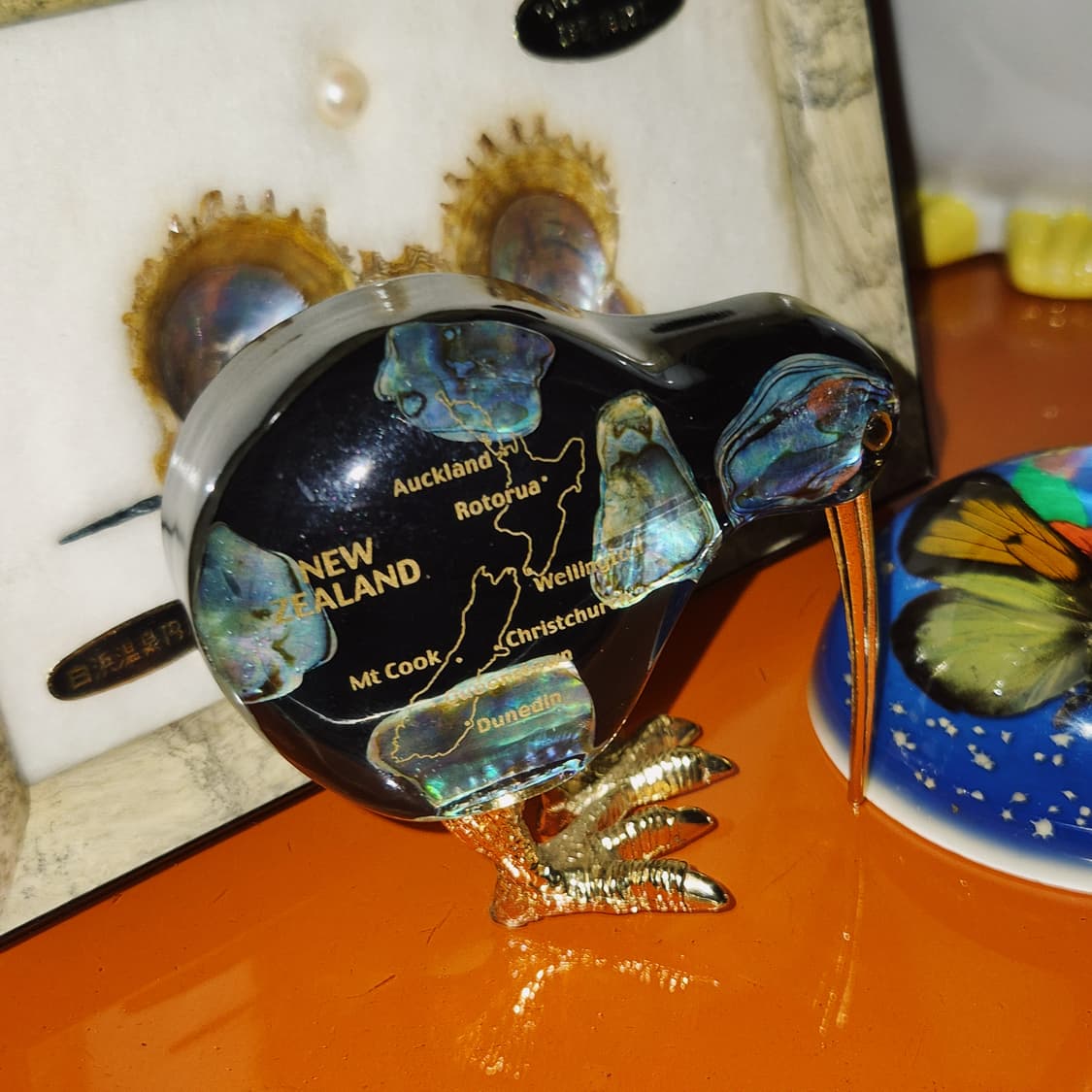 80s 뉴질랜드 파우아 자개 키위새 오브제 상품이미지5