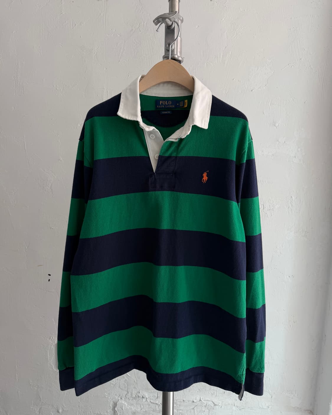 Polo 폴로 랄프로렌 QR라벨 오렌지포니 그린/네이비 단가라 럭비 셔츠 상품이미지5