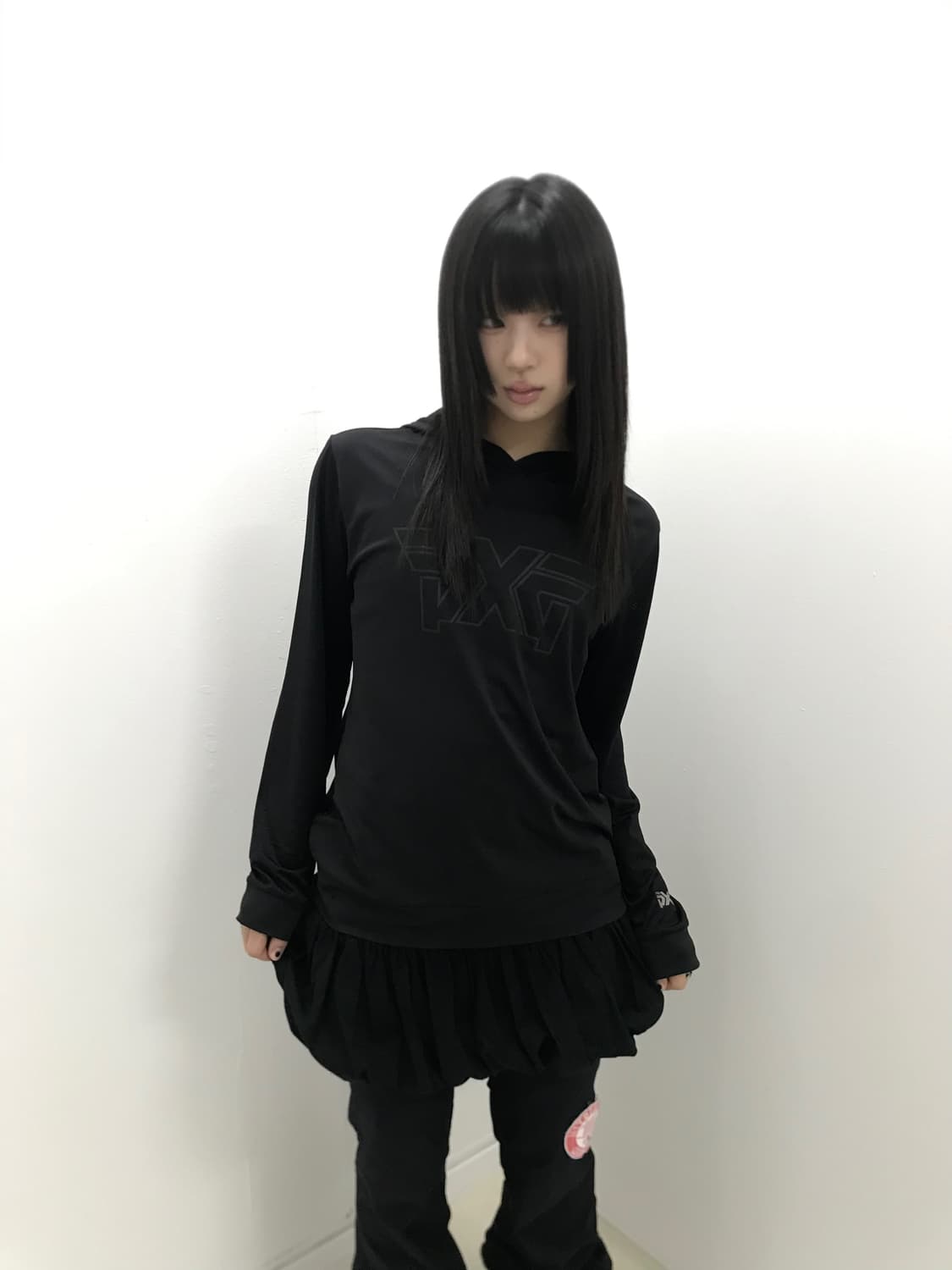 EXR black mesh mix sporty hooded sleeve 상품이미지1