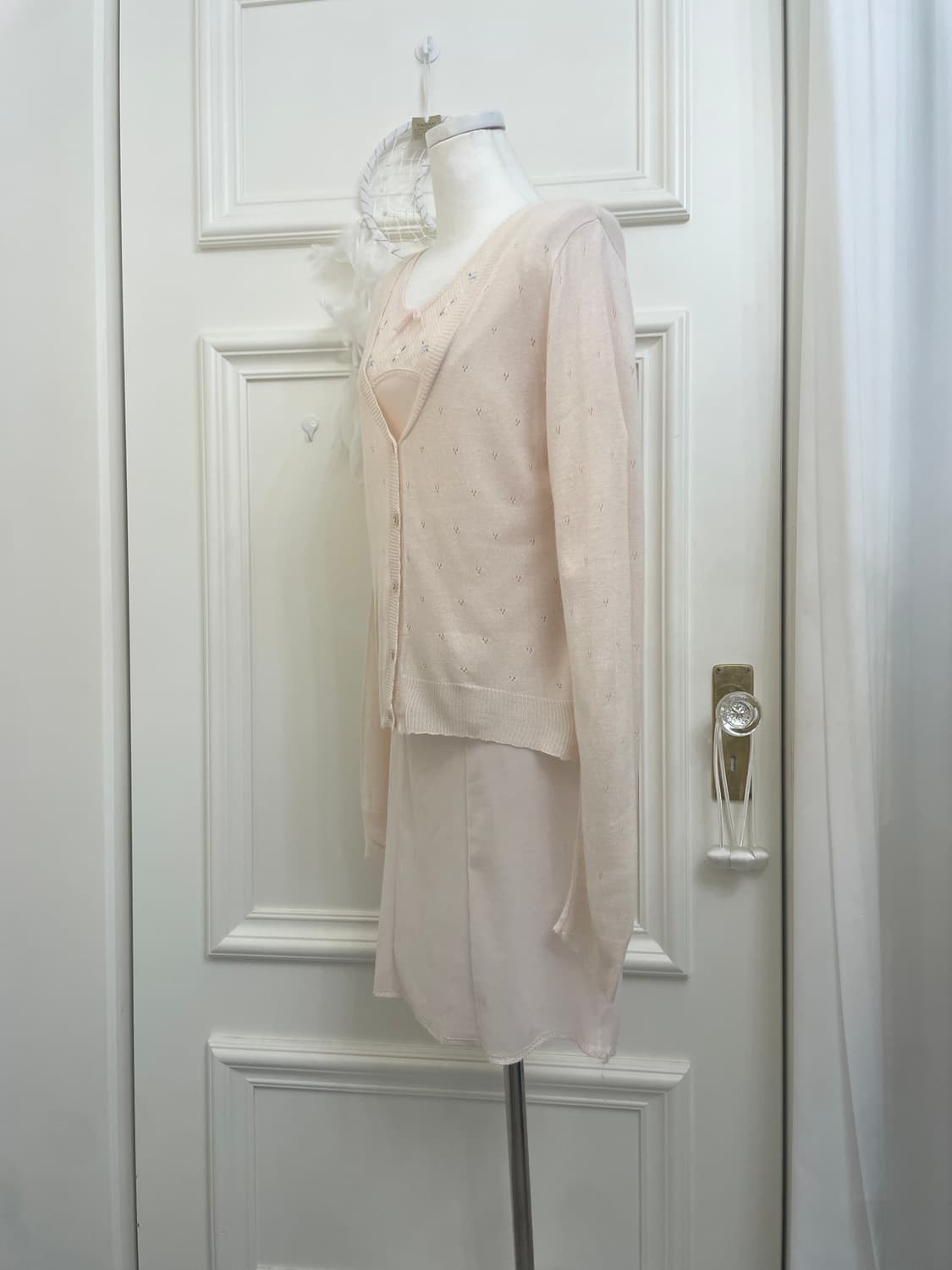 sheer pink crochet soft cardigan&flower 상품이미지2