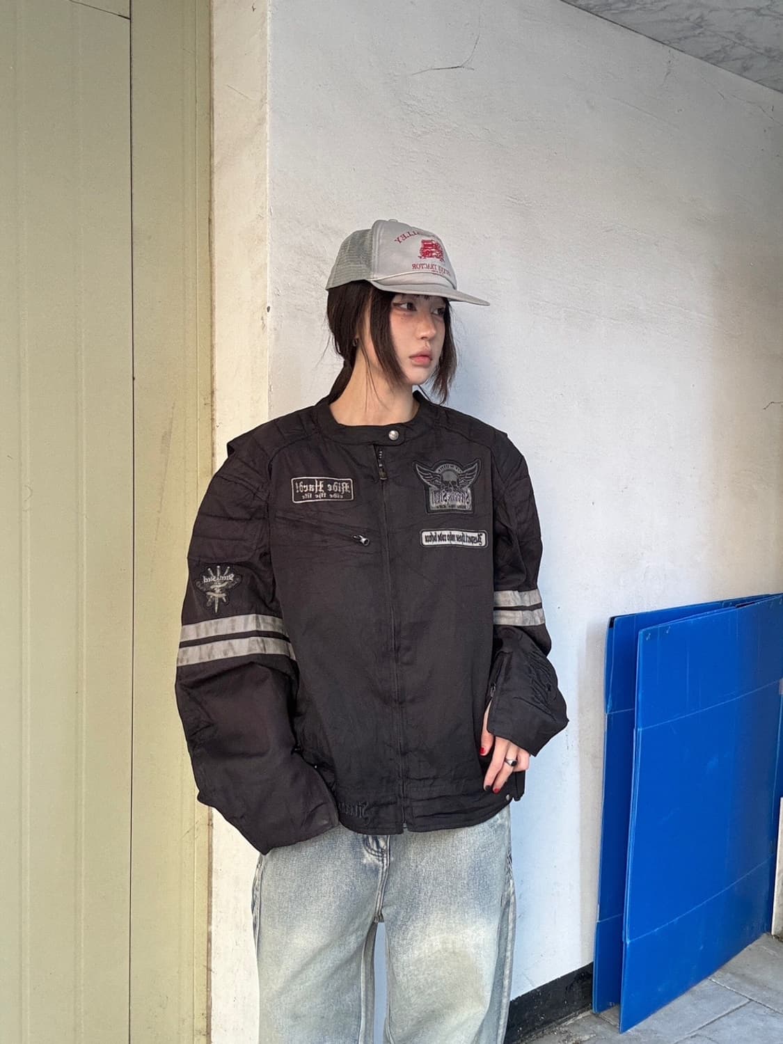 90s 올드스쿨 스컬 레이싱 바이커 자켓 상품이미지1