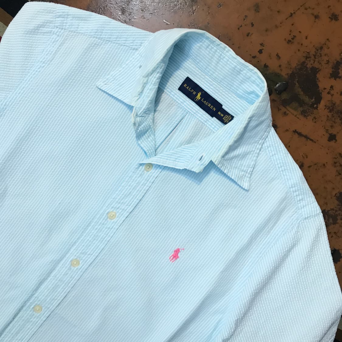 폴로랄프로렌 민트 스트라이프 시어서커 반팔 셔츠 남성 105 사이즈 상품이미지3