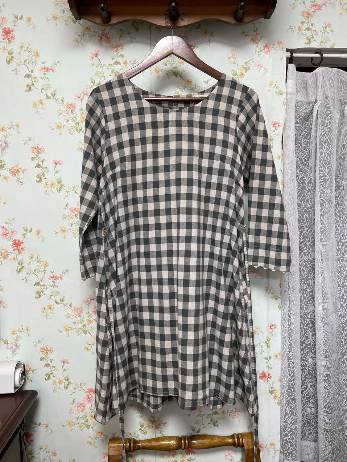 체크패턴 칠부 원피스 상품이미지1