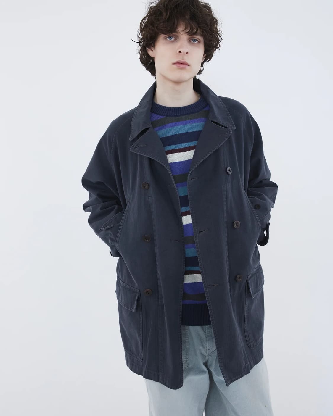 카키스 더블 초어 코트 네이비 상품이미지3