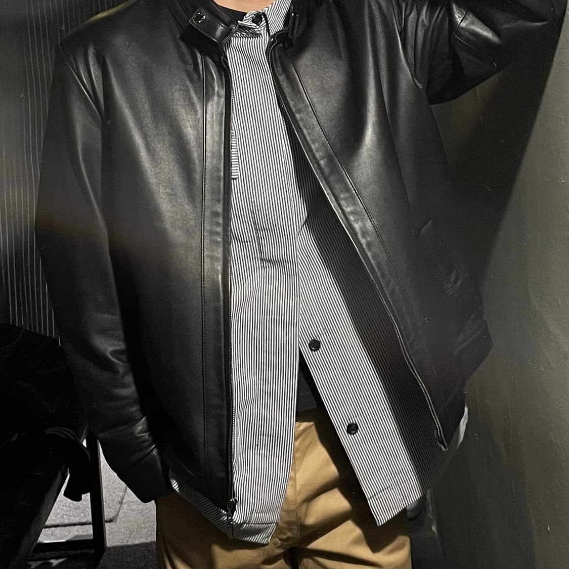 파브리지오 00s 블랙 네크비조 모크넥 램스킨 양가죽 레더자켓 가죽자켓 상품이미지2