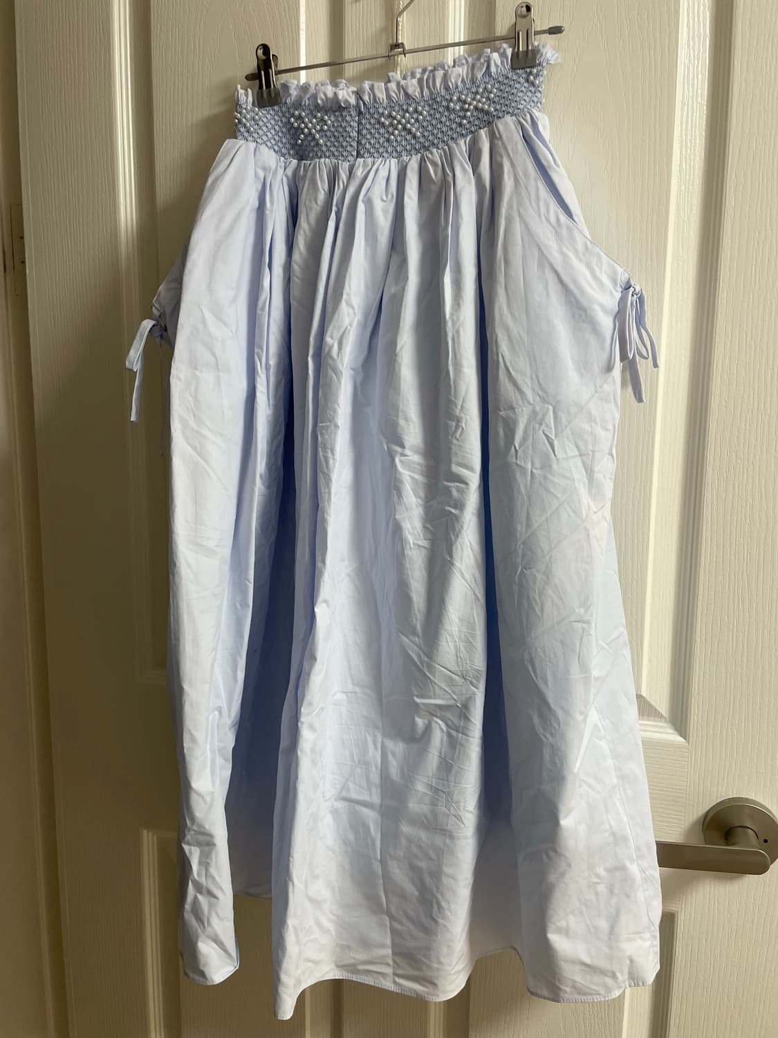 플레따 펄 리본 블라우스, 스커트 M사이즈 (블루) 상품이미지4