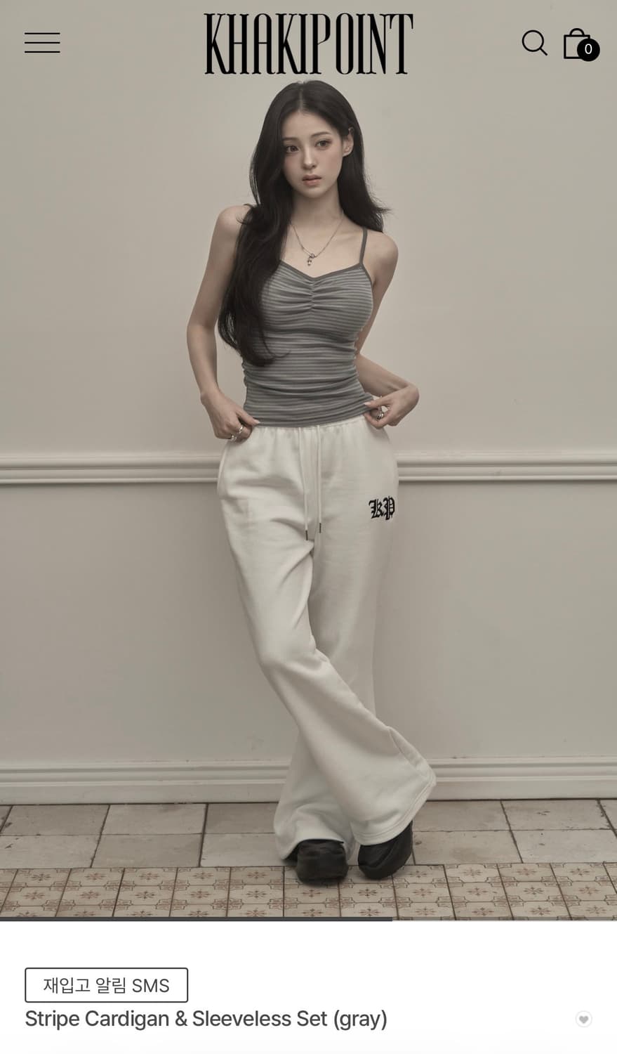 카키포인트 스트라이프 가디건 & 슬리브리스 세트 그레이 상품이미지6