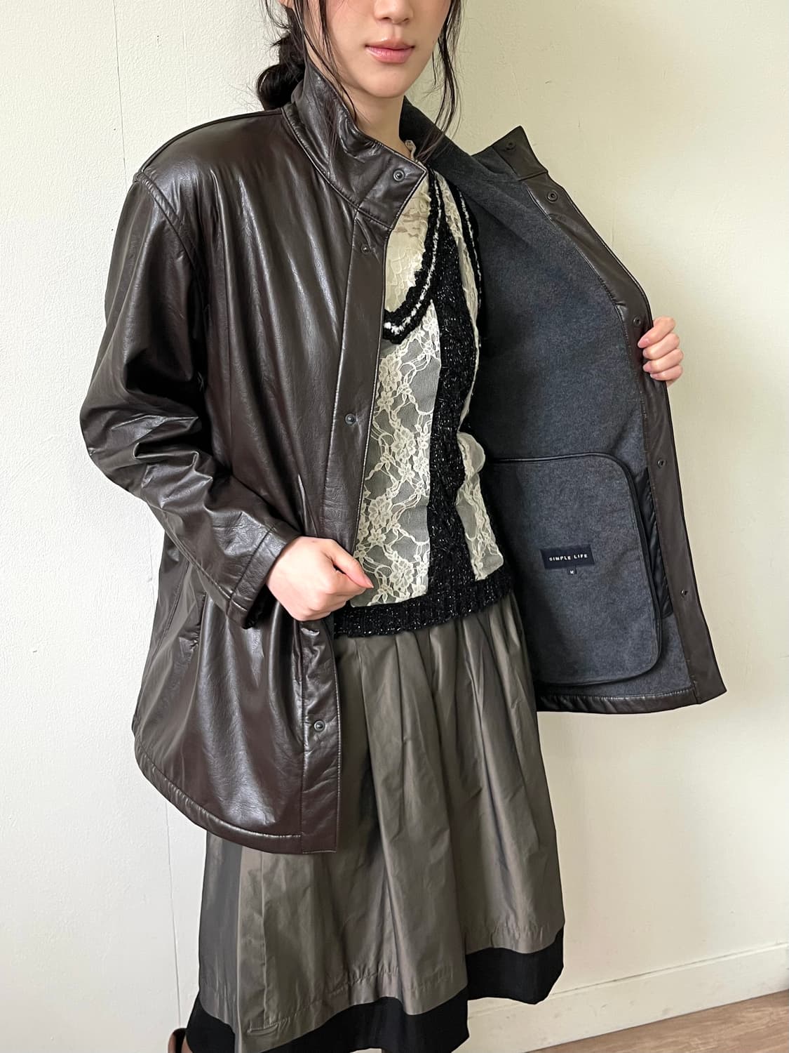 SIMPLE LIFE 브라운 아카이브 레더자켓 상품이미지4