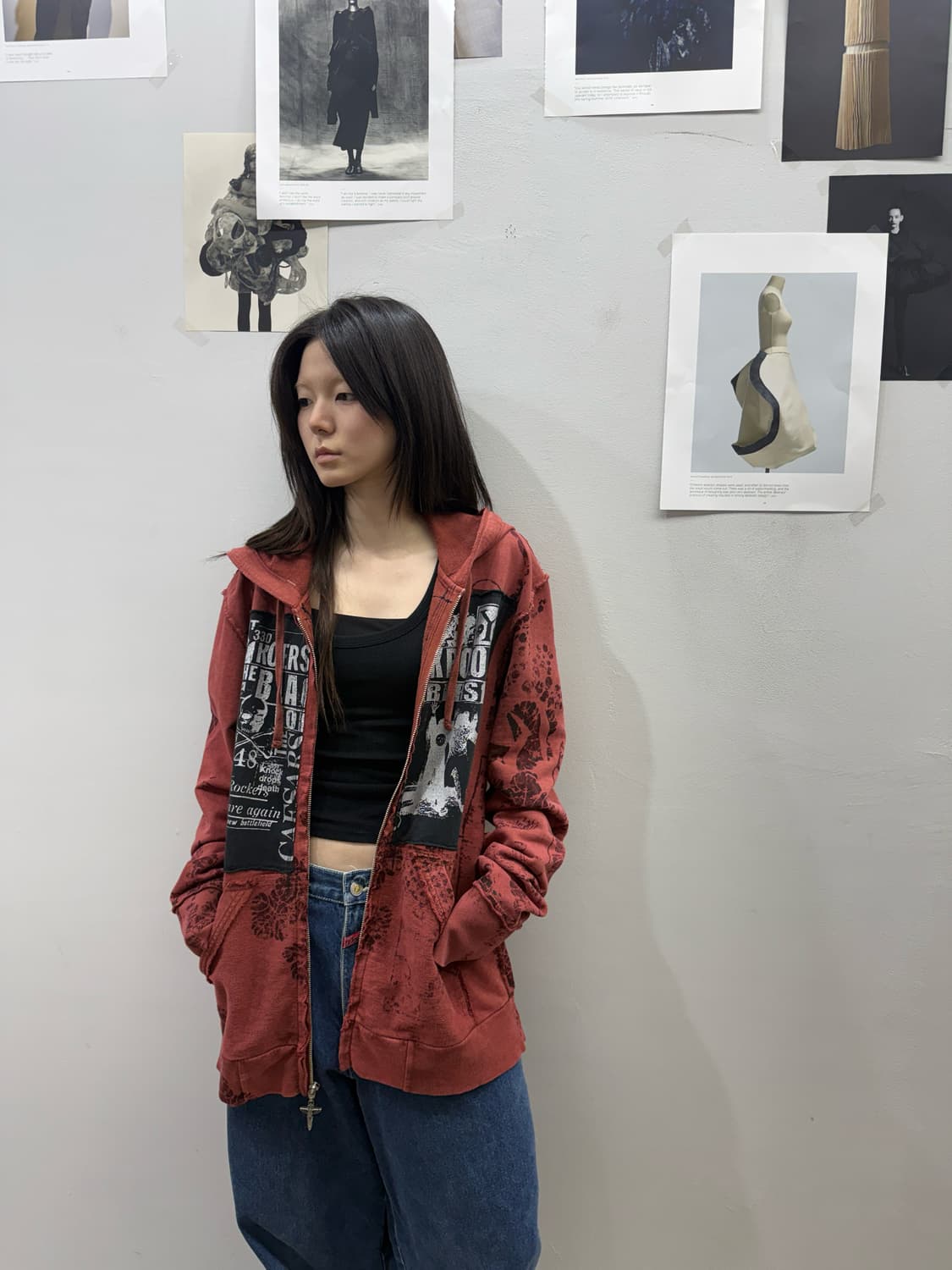 셀비지 버건디 그런지 후드집업 상품이미지7