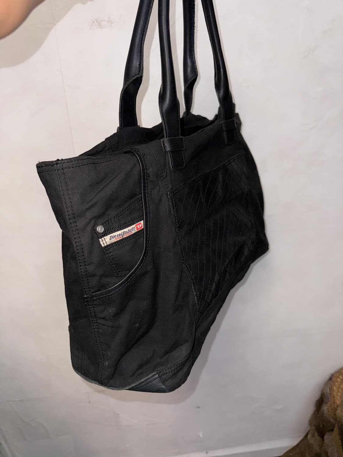 DIESEL black cotton leather boston bag 상품이미지4